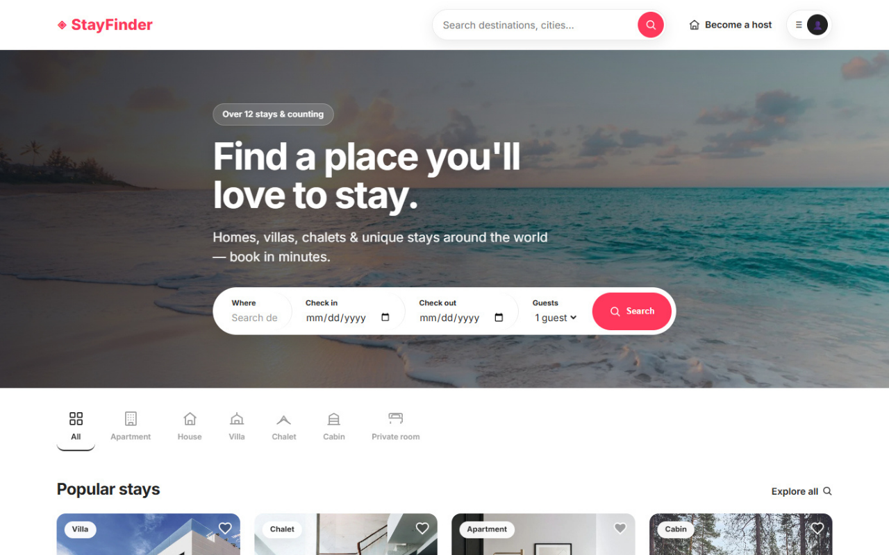 StayFinder - Premium Accommodation Booking & Vacation Rentals