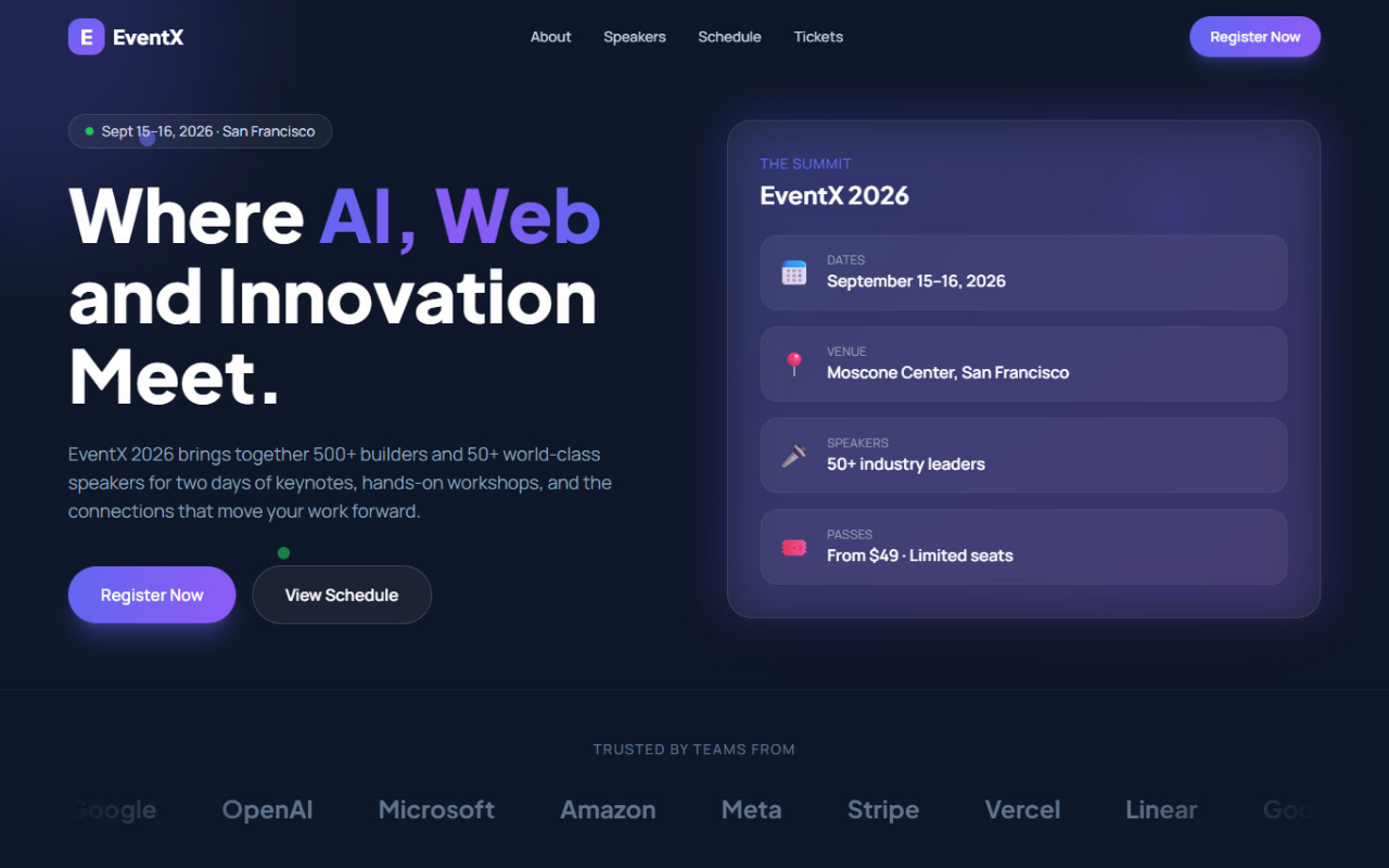 EventX 2026 – Modern Technology Conference & Event Landing Page